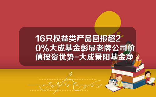 16只权益类产品回报超20%大成基金彰显老牌公司价值投资优势-大成景阳基金净值查询