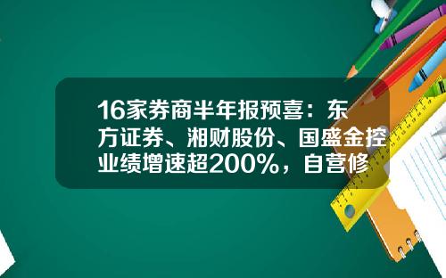 16家券商半年报预喜：东方证券、湘财股份、国盛金控业绩增速超200%，自营修复成亮点-证券公司行业增速排名2013