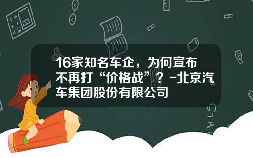 16家知名车企，为何宣布不再打“价格战”？-北京汽车集团股份有限公司