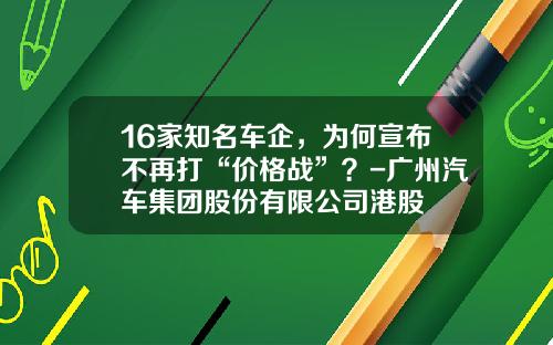 16家知名车企，为何宣布不再打“价格战”？-广州汽车集团股份有限公司港股