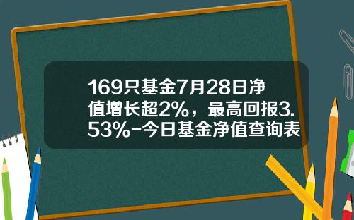 169只基金7月28日净值增长超2%，最高回报3.53%-今日基金净值查询表