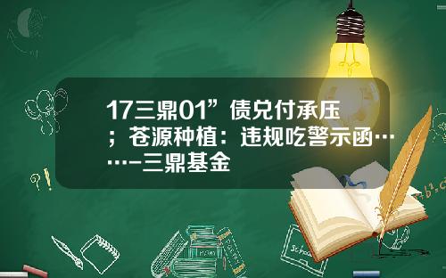 17三鼎01”债兑付承压；苍源种植：违规吃警示函……-三鼎基金