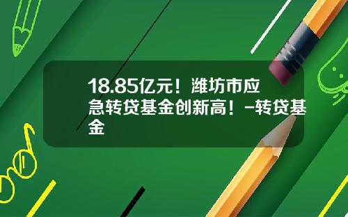 18.85亿元！潍坊市应急转贷基金创新高！-转贷基金