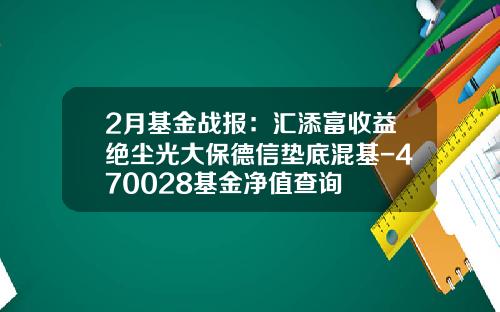 2月基金战报：汇添富收益绝尘光大保德信垫底混基-470028基金净值查询