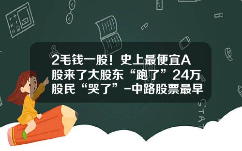 2毛钱一股！史上最便宜A股来了大股东“跑了”24万股民“哭了”-中路股票最早是多少钱一股