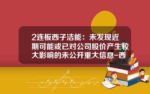 2连板西子洁能：未发现近期可能或已对公司股价产生较大影响的未公开重大信息-西子电梯集团有限公司