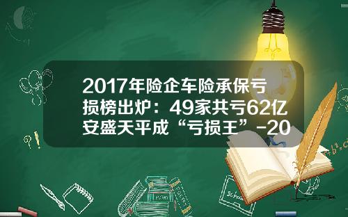 2017年险企车险承保亏损榜出炉：49家共亏62亿安盛天平成“亏损王”-2015年安盛天平保险公司排名多少【新闻】