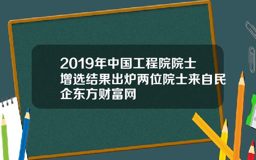 2019年中国工程院院士增选结果出炉两位院士来自民企东方财富网