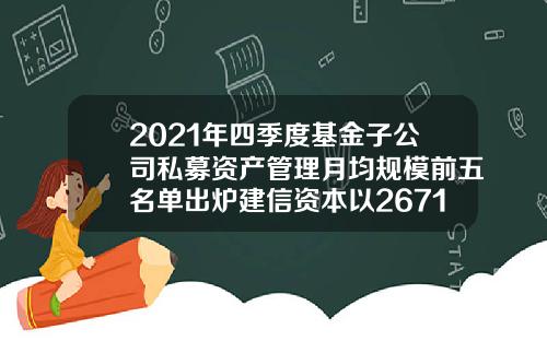 2021年四季度基金子公司私募资产管理月均规模前五名单出炉建信资本以2671.97亿元位居榜首-建信基金规模