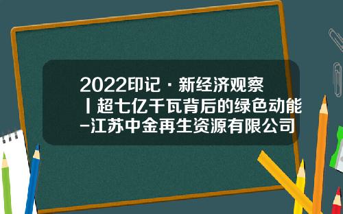 2022印记·新经济观察丨超七亿千瓦背后的绿色动能-江苏中金再生资源有限公司