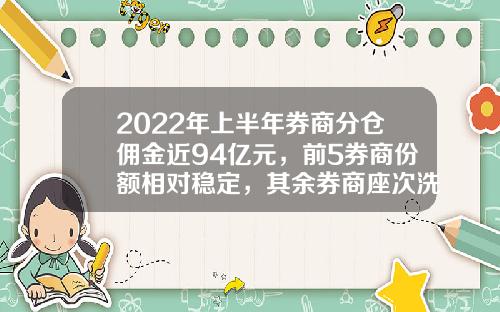 2022年上半年券商分仓佣金近94亿元，前5券商份额相对稳定，其余券商座次洗牌明显-东方财富证券佣金多少
