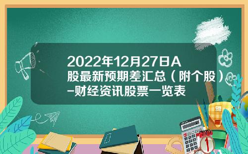 2022年12月27日A股最新预期差汇总（附个股）-财经资讯股票一览表