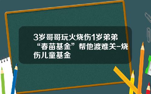 3岁哥哥玩火烧伤1岁弟弟“春苗基金”帮他渡难关-烧伤儿童基金