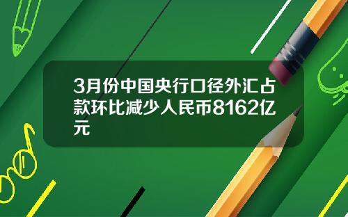 3月份中国央行口径外汇占款环比减少人民币8162亿元
