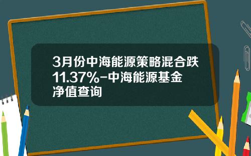 3月份中海能源策略混合跌11.37%-中海能源基金净值查询