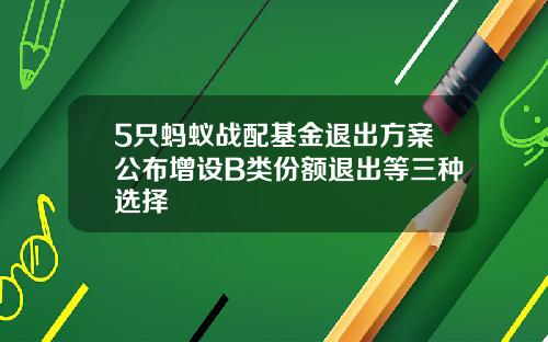 5只蚂蚁战配基金退出方案公布增设B类份额退出等三种选择