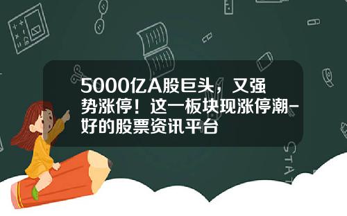 5000亿A股巨头，又强势涨停！这一板块现涨停潮-好的股票资讯平台