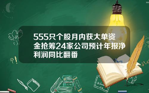 555只个股月内获大单资金抢筹24家公司预计年报净利润同比翻番
