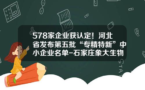 578家企业获认定！河北省发布第五批“专精特新”中小企业名单-石家庄象大生物药业有限公司
