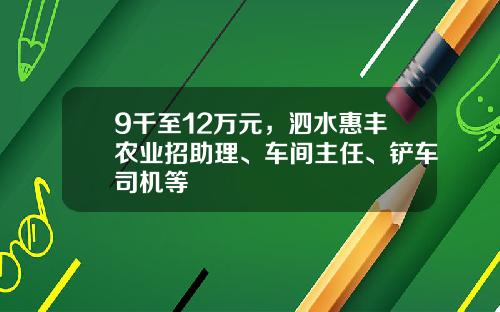9千至12万元，泗水惠丰农业招助理、车间主任、铲车司机等