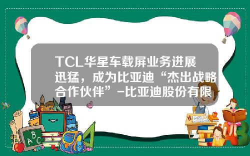 TCL华星车载屏业务进展迅猛，成为比亚迪“杰出战略合作伙伴”-比亚迪股份有限公司液晶显示器部.