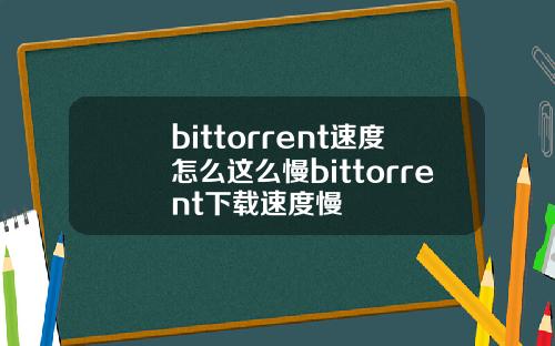 bittorrent速度怎么这么慢bittorrent下载速度慢