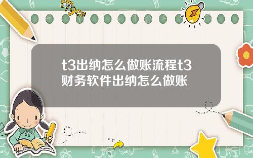 t3出纳怎么做账流程t3财务软件出纳怎么做账