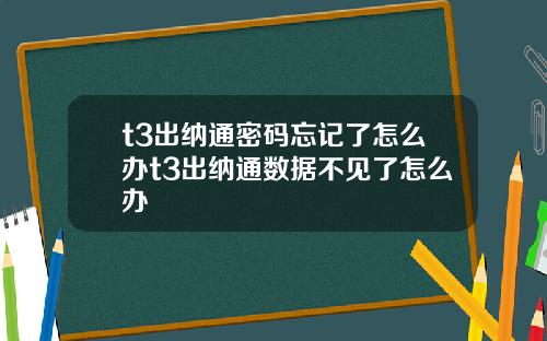 t3出纳通密码忘记了怎么办t3出纳通数据不见了怎么办