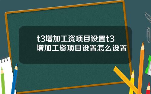 t3增加工资项目设置t3增加工资项目设置怎么设置