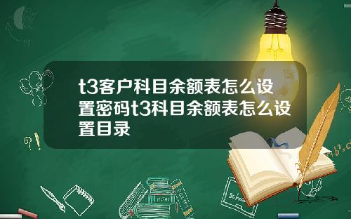 t3客户科目余额表怎么设置密码t3科目余额表怎么设置目录
