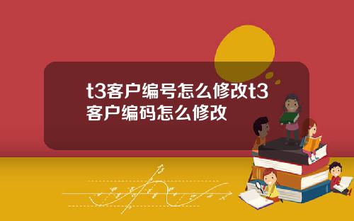 t3客户编号怎么修改t3客户编码怎么修改